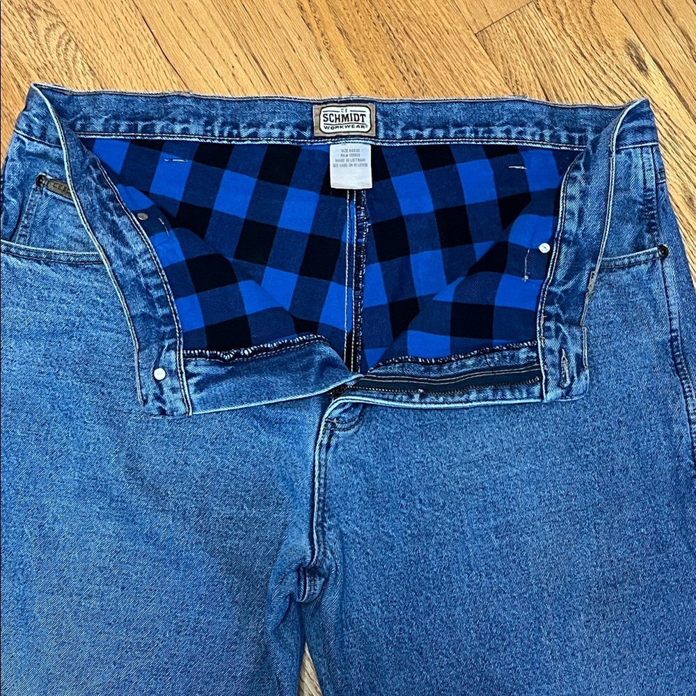 -Flannel Lined Schmidt Workwear Blue Jeans Men's Warm & Comfortable Sz W40/L30